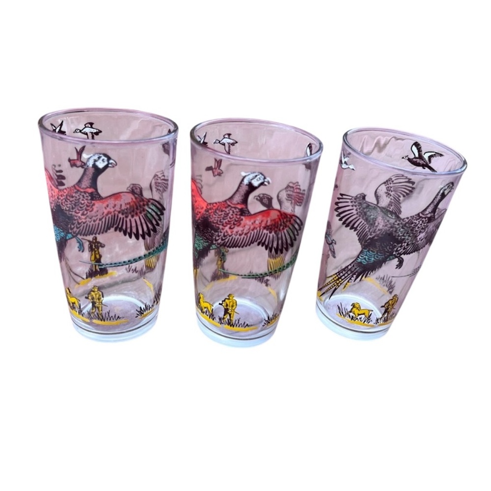 Hazel Atlas Pheasant 10oz Hunting Glasses Vintage Lot Of Four